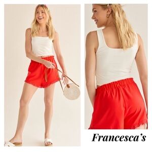 New Francesca's Sandie Women's Lace Trim Pleated Coral Shorts